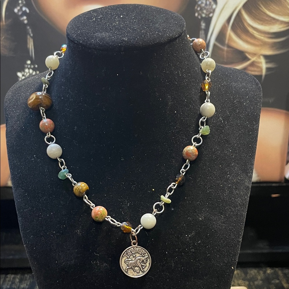 Gemstone Beaded Necklace with Taurus Pendant
